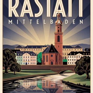 Rastatt Poster · Art déco · Mittelbaden · Retro Reiseplakat Schloss & Murg Murg