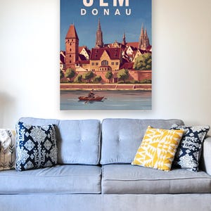 Ulm Poster · Malerisch · Donau · Retro Reiseplakat Münster, Schiefes Haus & Donau Bild 7