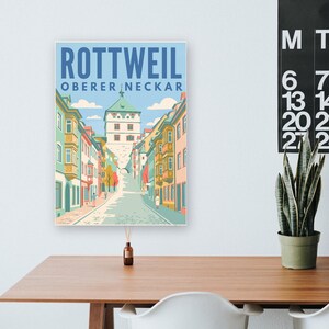 Rottweil Poster · Mid-Century · Oberer Neckar · Retro Reiseplakat Schwarzes Tor, Neckartal & Kapellenturm imagen 11
