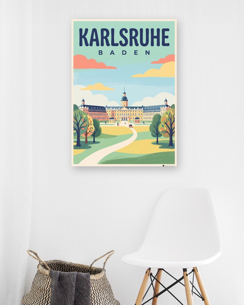 Karlsruhe Poster · Mid-Century · Baden · Retro Travel Poster Market Square & Castle image 6