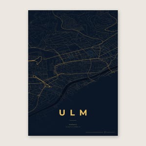 Ulm Stadtplan Poster · Donau · Karte in 8 Farbwelten · Stadtkarte Wandbild Nachtblau & Gold