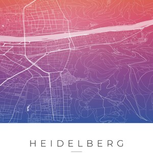 Affiche de la carte de la ville d'Heidelberg · Kurpfalz · Carte déclinée en 8 couleurs · Décoration murale de carte de la ville Aquarell Gradient