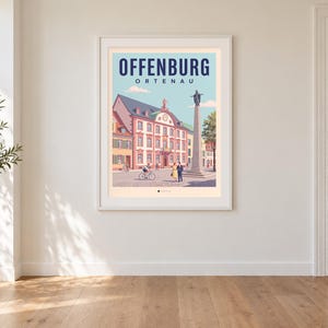 Offenburg Poster · Mid-Century · Ortenau · Retro Reiseplakat Marktplatz & Kinzig