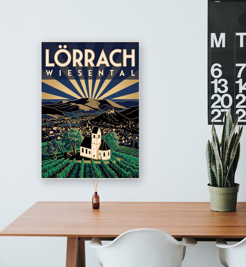 Lörrach Poster · Art déco · Wiesental · Retro Reiseplakat Burg Rötteln & Tüllinger Berg zdjęcie 8