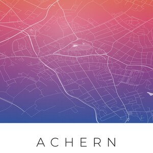 Achern City Map Poster · Ortenau · Map in 8 Color Schemes · City Map Wall Art Aquarell Gradient