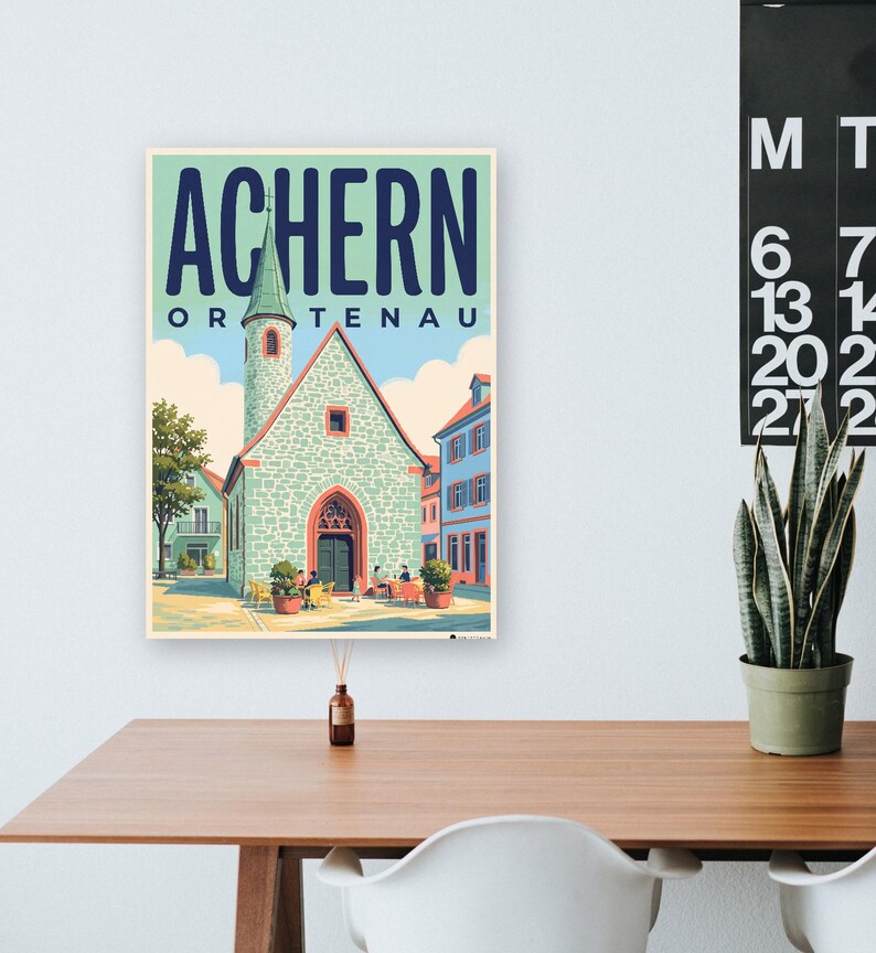 Achern Poster · Mid-Century · Ortenau · Retro Reiseplakat Nikolauskapelle & Illenau Bild 7
