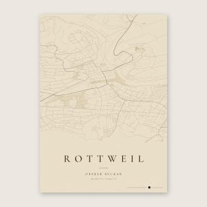 Rottweil Stadtplan Poster · Oberer Neckar · Karte in 8 Farbwelten · Stadtkarte Wandbild Vintage Sepia