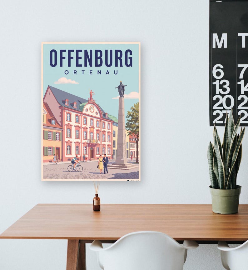 Offenburg Poster · Mid-Century · Ortenau · Retro Reiseplakat Marktplatz & Kinzig Bild 7