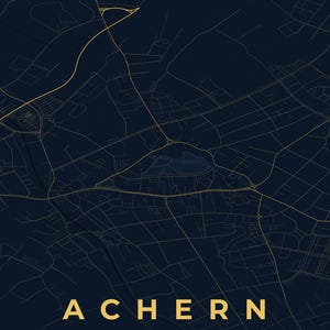 Achern City Map Poster · Ortenau · Map in 8 Color Schemes · City Map Wall Art Nachtblau & Gold
