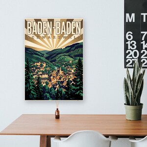 Baden-Baden Poster · Art déco · Schwarzwald · Retro Reiseplakat Trinkhalle & Stadt im Tal 画像 8