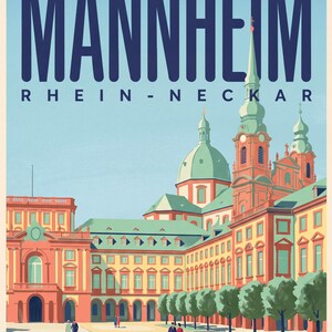 Mannheim Poster · Mid-Century · Rhine-Neckar · Retro Travel Poster Water Tower & Castle Schloss