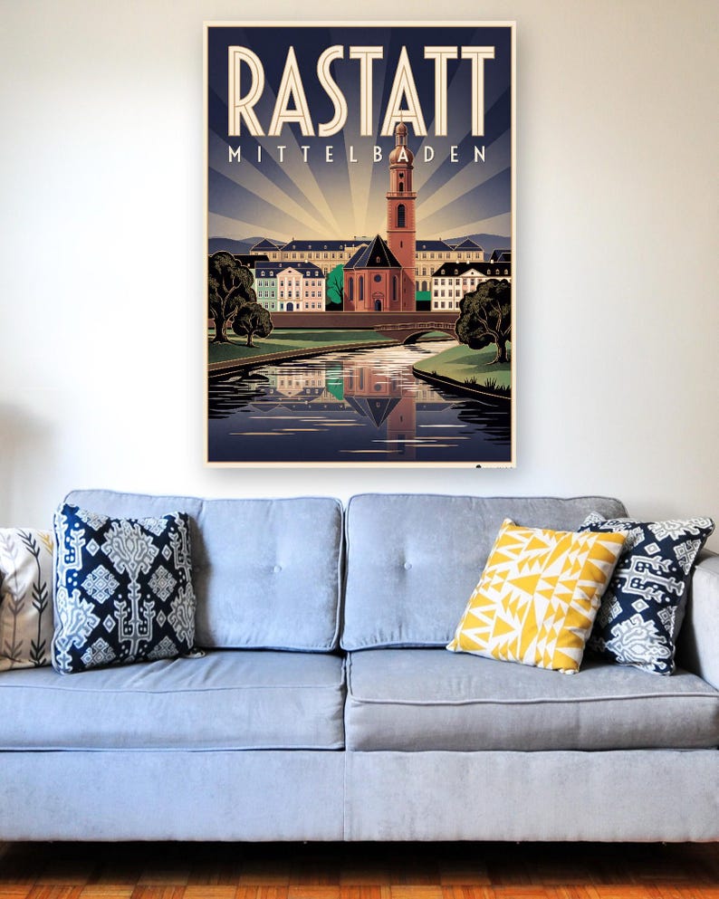 Rastatt Poster · Art déco · Mittelbaden · Retro Reiseplakat Schloss & Murg bild 4