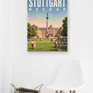Stuttgart Poster · Malerisch · Neckar · Retro Reiseplakat Schlossplatz, Fernsehturm, Grabkapelle & Schillerplatz image 10