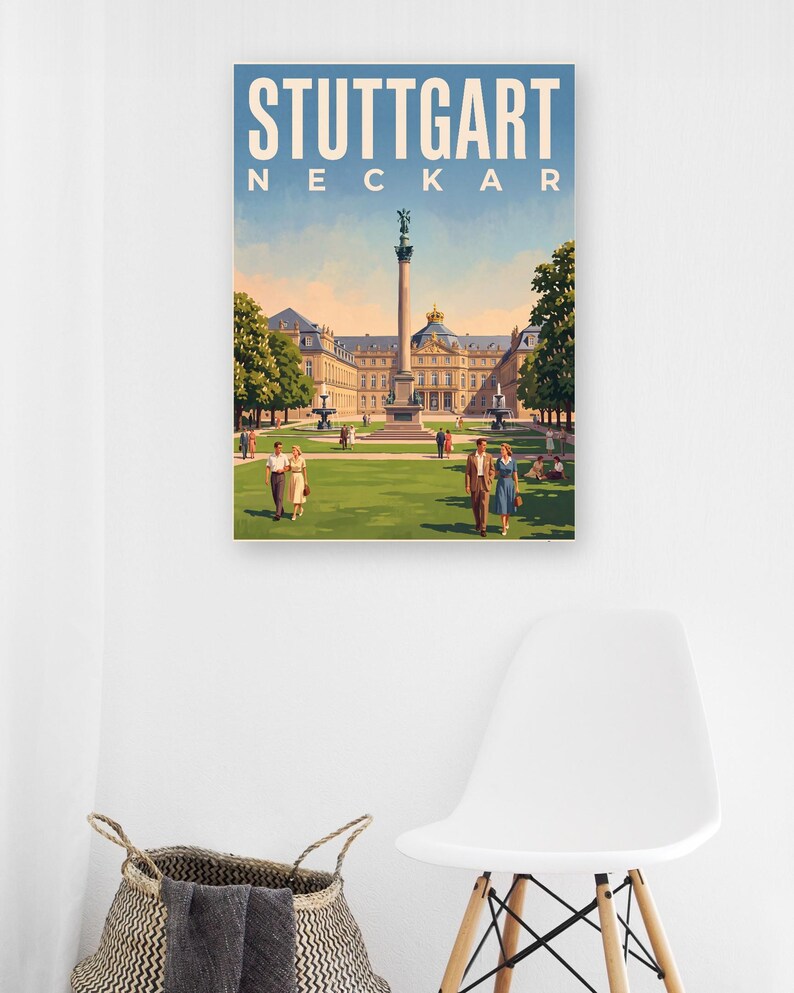 Stuttgart Poster · Malerisch · Neckar · Retro Reiseplakat Schlossplatz, Fernsehturm, Grabkapelle & Schillerplatz image 10