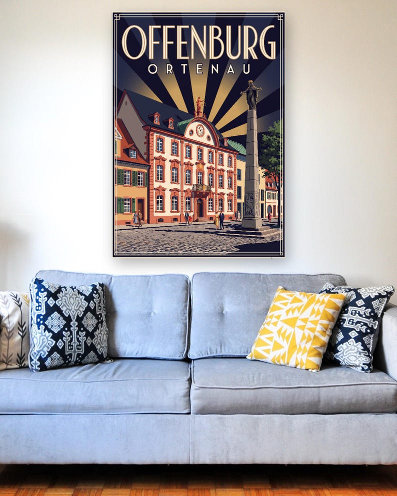 Póster de Offenburg · Art Déco · Ortenau · Póster de viaje retro Plaza del Mercado y Kinzig imagen 4