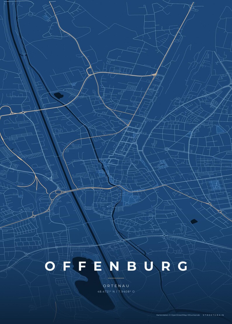 Offenburg City Map Poster · Ortenau · Map in 8 Color Schemes · City Map Wall Art Tiefblau & Eis