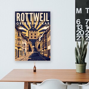 Rottweil Poster · Art déco · Oberer Neckar · Retro Reiseplakat Schwarzes Tor, Neckartal & Kapellenturm imagen 11