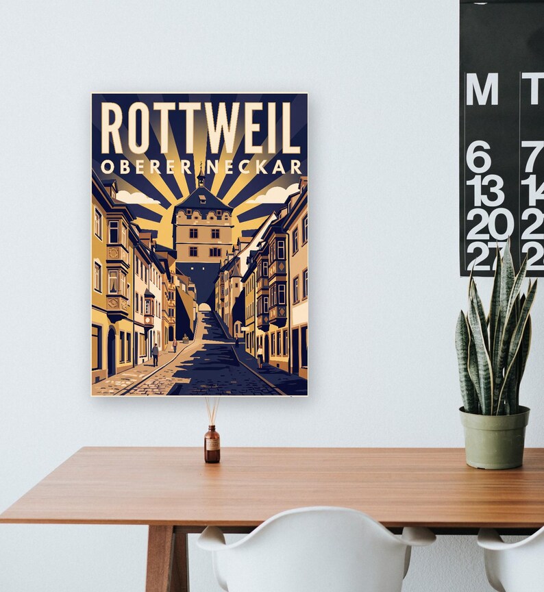 Rottweil Poster · Art déco · Oberer Neckar · Retro Reiseplakat Schwarzes Tor, Neckartal & Kapellenturm imagen 11