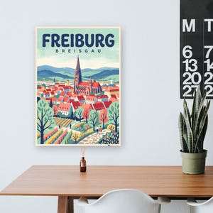 Freiburg Poster · Mid-Century · Breisgau · Retro Reiseplakat Münsterplatz & Schlossberg image 9