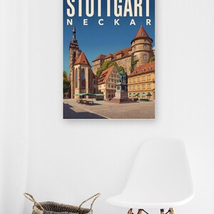 Stuttgart Poster · Malerisch · Neckar · Retro Reiseplakat Schlossplatz, Fernsehturm, Grabkapelle & Schillerplatz image 13
