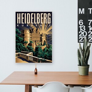 Heidelberg Poster · Art déco · Kurpfalz · Retro Reiseplakat Alte Brücke & Schloss Bild 8