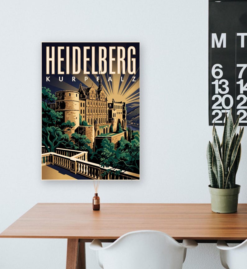 Heidelberg Poster · Art déco · Kurpfalz · Retro Reiseplakat Alte Brücke & Schloss Bild 8
