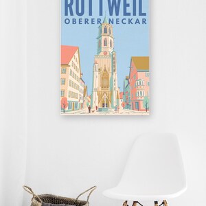 Rottweil Poster · Mid-Century · Oberer Neckar · Retro Reiseplakat Schwarzes Tor, Neckartal & Kapellenturm imagen 10