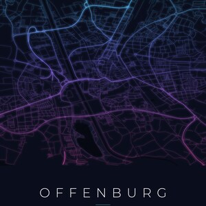 Offenburg City Map Poster · Ortenau · Map in 8 Color Schemes · City Map Wall Art Neon Nights