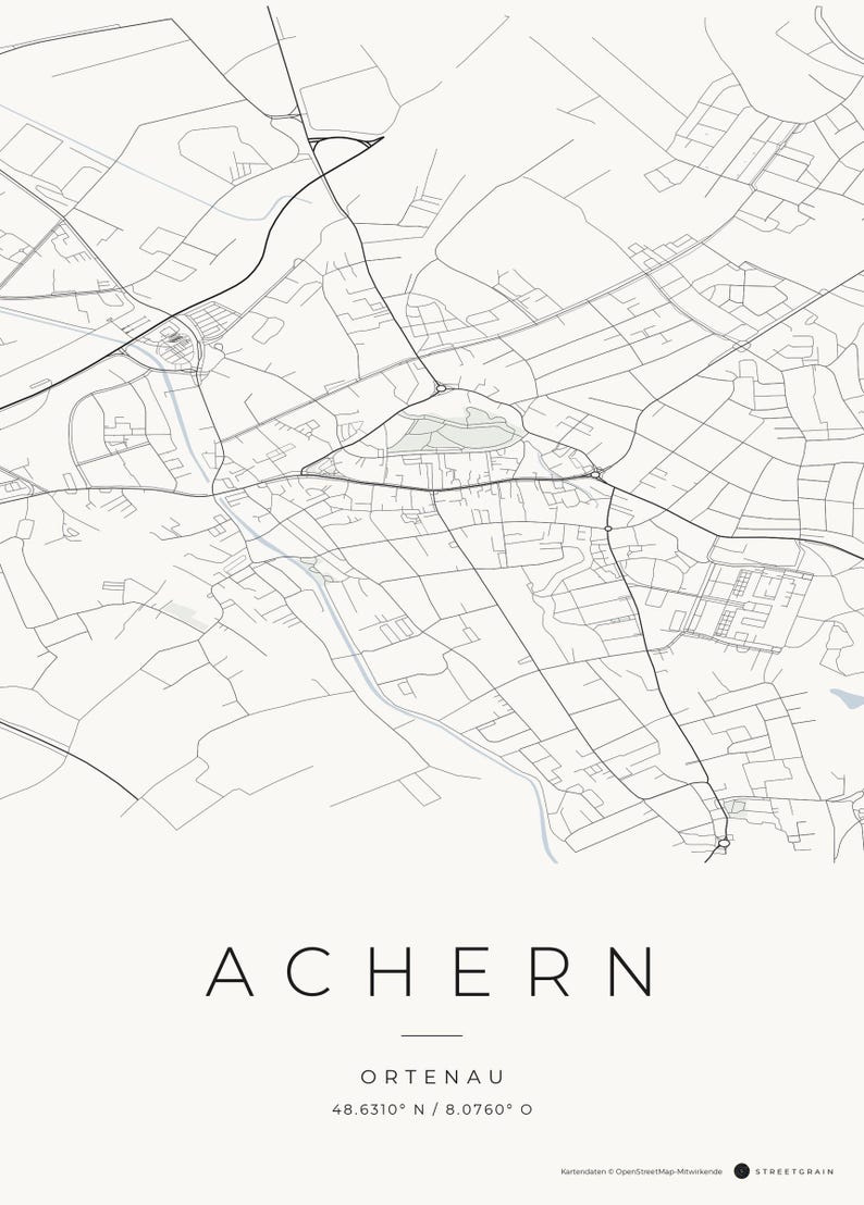 Achern City Map Poster · Ortenau · Map in 8 Color Schemes · City Map Wall Art Classic Minimal