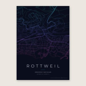 Rottweil Stadtplan Poster · Oberer Neckar · Karte in 8 Farbwelten · Stadtkarte Wandbild Neon Nights