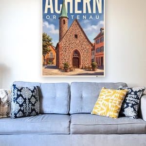 Achern Poster · Malerisch · Ortenau · Retro Reiseplakat Nikolauskapelle & Illenau 画像 3