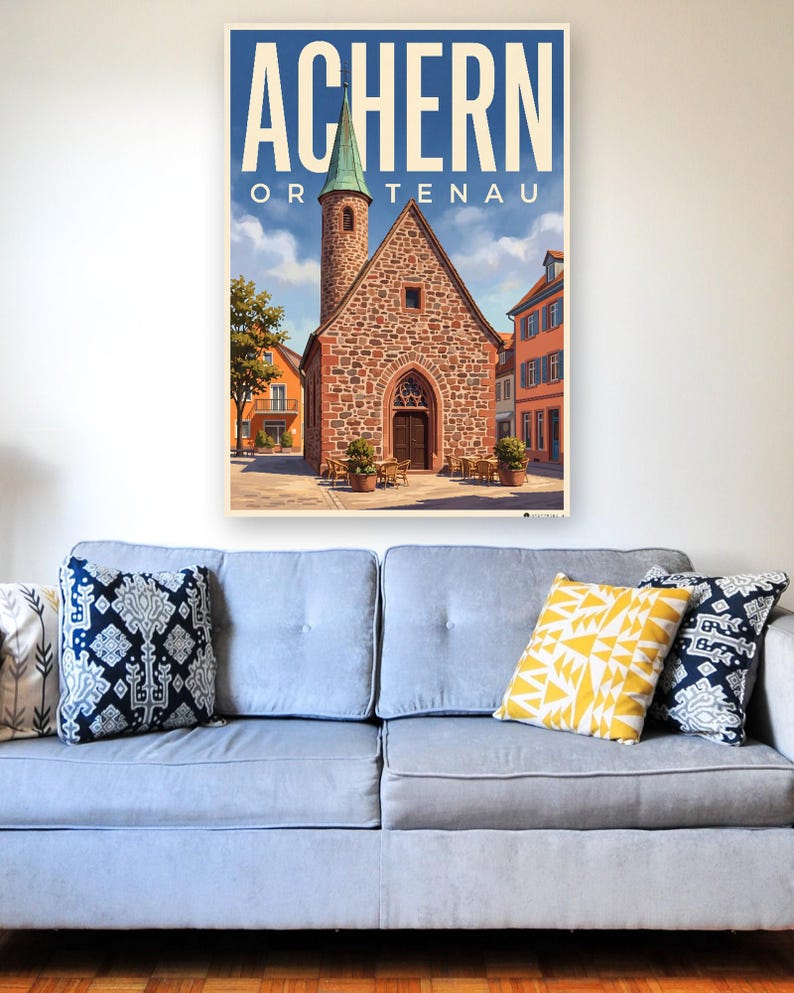 Achern Poster · Malerisch · Ortenau · Retro Reiseplakat Nikolauskapelle & Illenau 画像 3