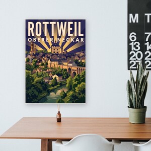 Rottweil Poster · Art déco · Oberer Neckar · Retro Reiseplakat Schwarzes Tor, Neckartal & Kapellenturm imagen 12