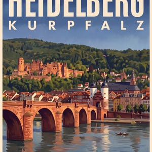 Heidelberg Poster · Picturesque · Palatinate · Retro Travel Poster Old Bridge & Castle Alte Brücke