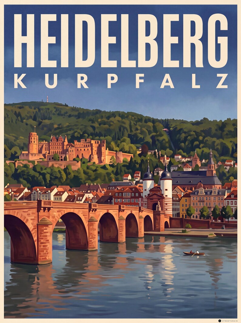 Heidelberg Poster · Picturesque · Palatinate · Retro Travel Poster Old Bridge & Castle Alte Brücke