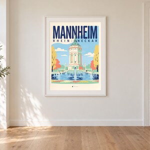 Mannheim Poster · Mid-Century · Rhine-Neckar · Retro Travel Poster Water Tower & Castle image 1