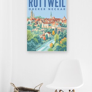 Rottweil Poster · Mid-Century · Oberer Neckar · Retro Reiseplakat Schwarzes Tor, Neckartal & Kapellenturm imagen 9