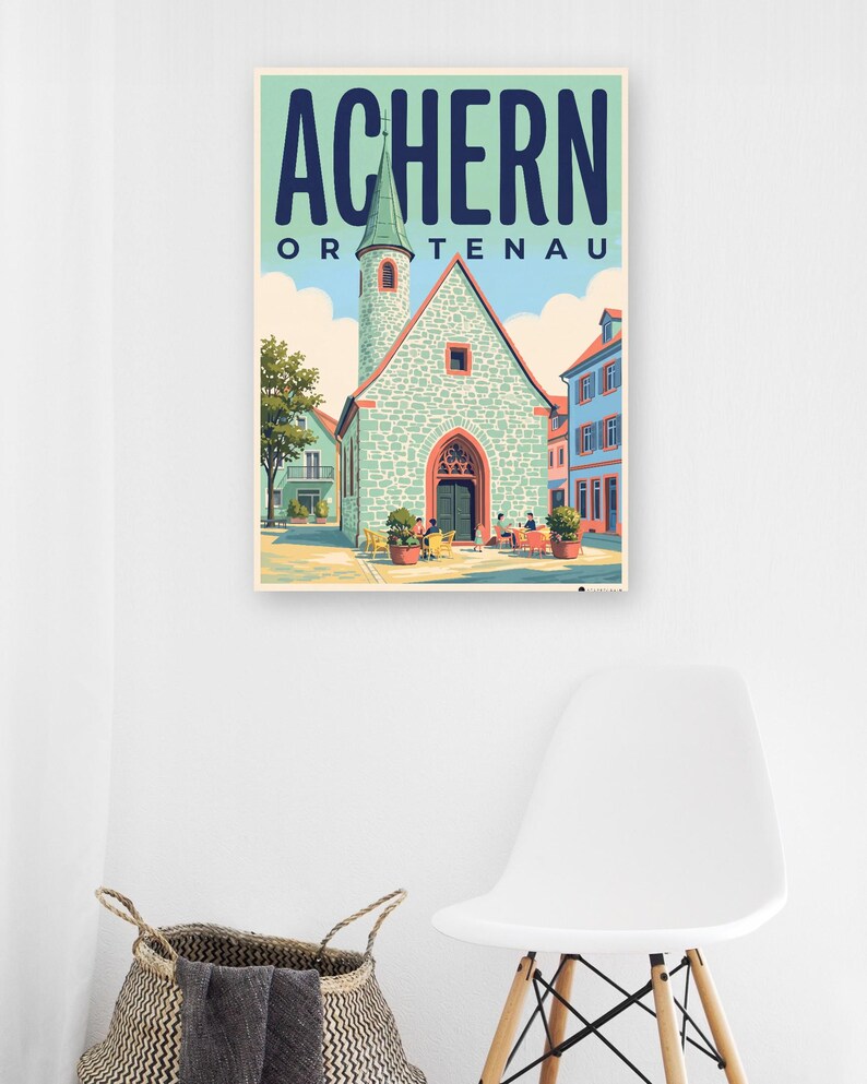 Achern Poster · Mid-Century · Ortenau · Retro Reiseplakat Nikolauskapelle & Illenau Bild 5