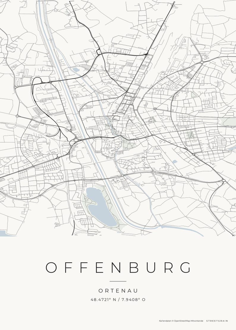 Offenburg City Map Poster · Ortenau · Map in 8 Color Schemes · City Map Wall Art Classic Minimal
