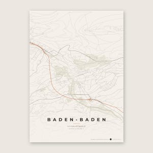 Baden-Baden Stadtplan Poster · Schwarzwald · Karte in 8 Farbwelten · Stadtkarte Wandbild Papier & Rost