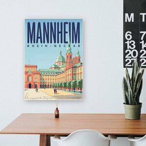 Mannheim Poster · Mid-Century · Rhine-Neckar · Retro Travel Poster Water Tower & Castle image 9