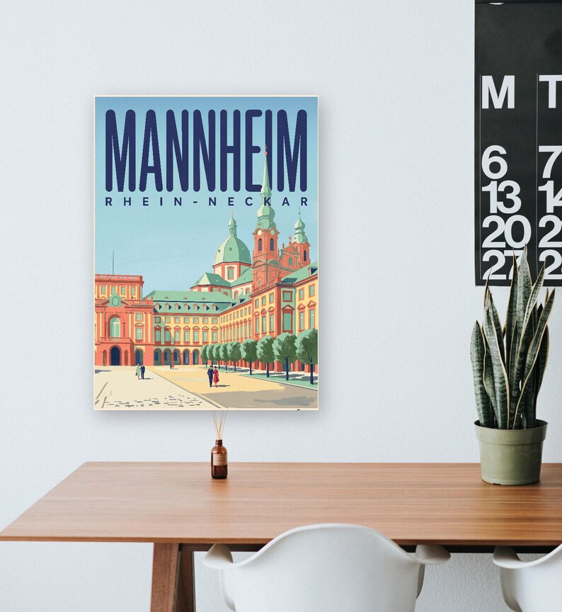 Mannheim Poster · Mid-Century · Rhine-Neckar · Retro Travel Poster Water Tower & Castle image 9