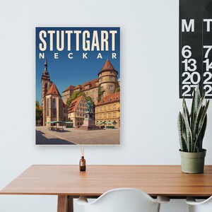 Stuttgart Poster · Malerisch · Neckar · Retro Reiseplakat Schlossplatz, Fernsehturm, Grabkapelle & Schillerplatz image 17