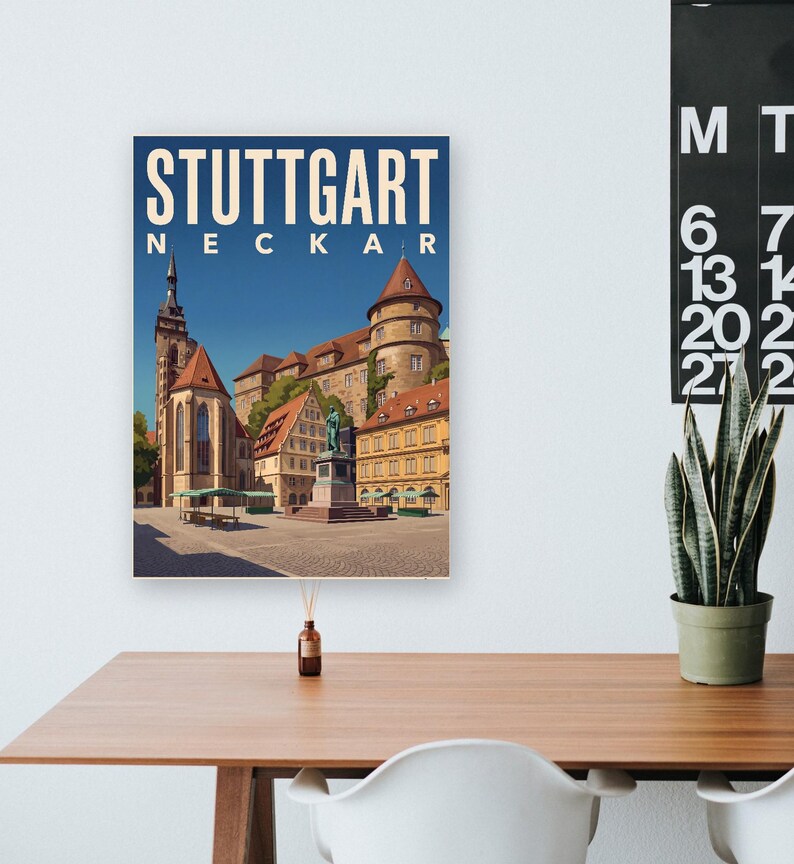Stuttgart Poster · Malerisch · Neckar · Retro Reiseplakat Schlossplatz, Fernsehturm, Grabkapelle & Schillerplatz image 17