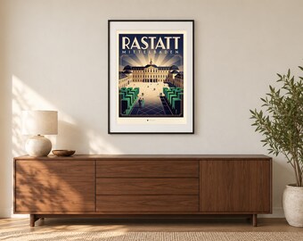Rastatt Poster · Art déco · Mittelbaden · Retro Reiseplakat Schloss & Murg