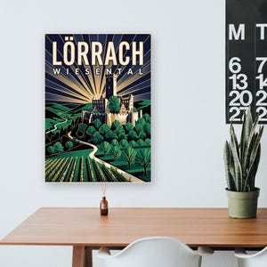 Lörrach Poster · Art déco · Wiesental · Retro Reiseplakat Burg Rötteln & Tüllinger Berg zdjęcie 7