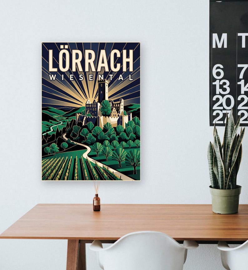 Lörrach Poster · Art déco · Wiesental · Retro Reiseplakat Burg Rötteln & Tüllinger Berg zdjęcie 7
