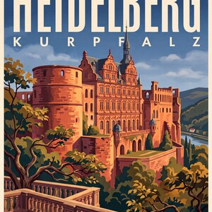 Heidelberg Poster · Picturesque · Palatinate · Retro Travel Poster Old Bridge & Castle Schloss