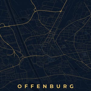 Offenburg City Map Poster · Ortenau · Map in 8 Color Schemes · City Map Wall Art Nachtblau & Gold