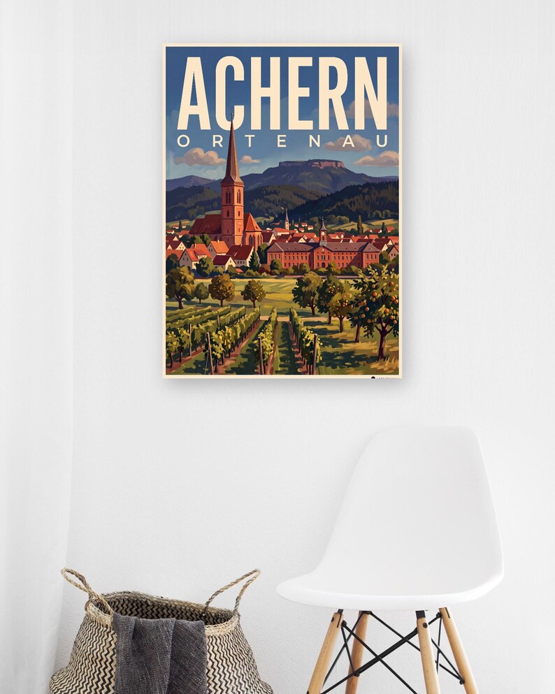 Achern Poster · Malerisch · Ortenau · Retro Reiseplakat Nikolauskapelle & Illenau 画像 6